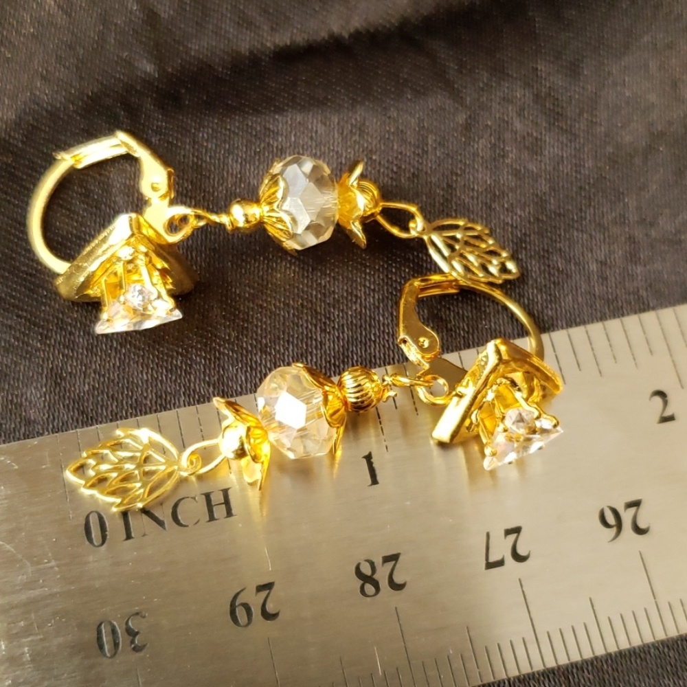 Clear Rhinestone Gold Color Earrings - Picture 5 of 5